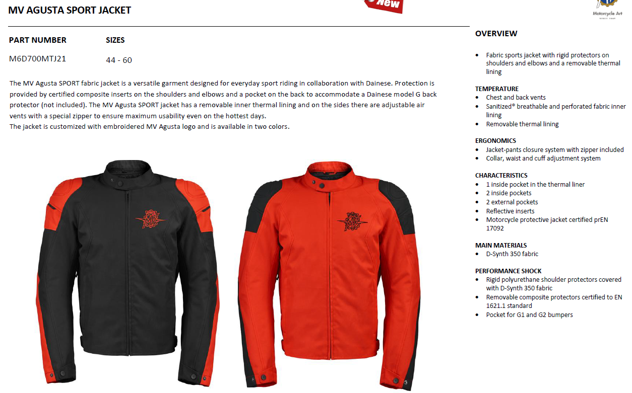 MV Agusta Dainese sport jakke, Black/Red